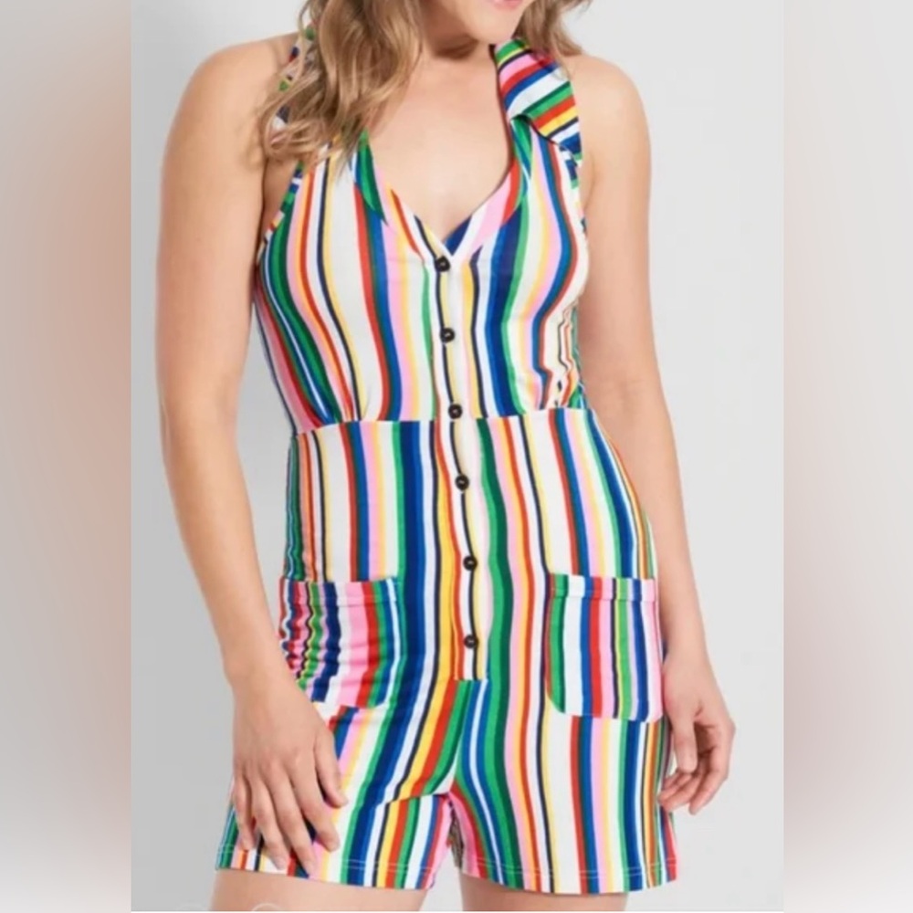 NWT MODCLOTH Having Fun In The Sun On The Boardwalk Striped Romper Plus Size 1X